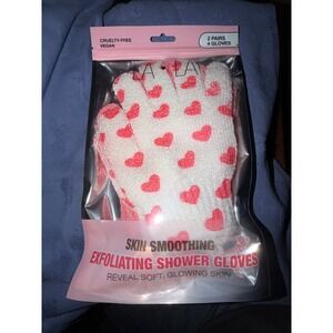 LALA Skin Smoothing Exfoliating Shower Gloves 2 Pairs 4 Gloves Hearts NEW